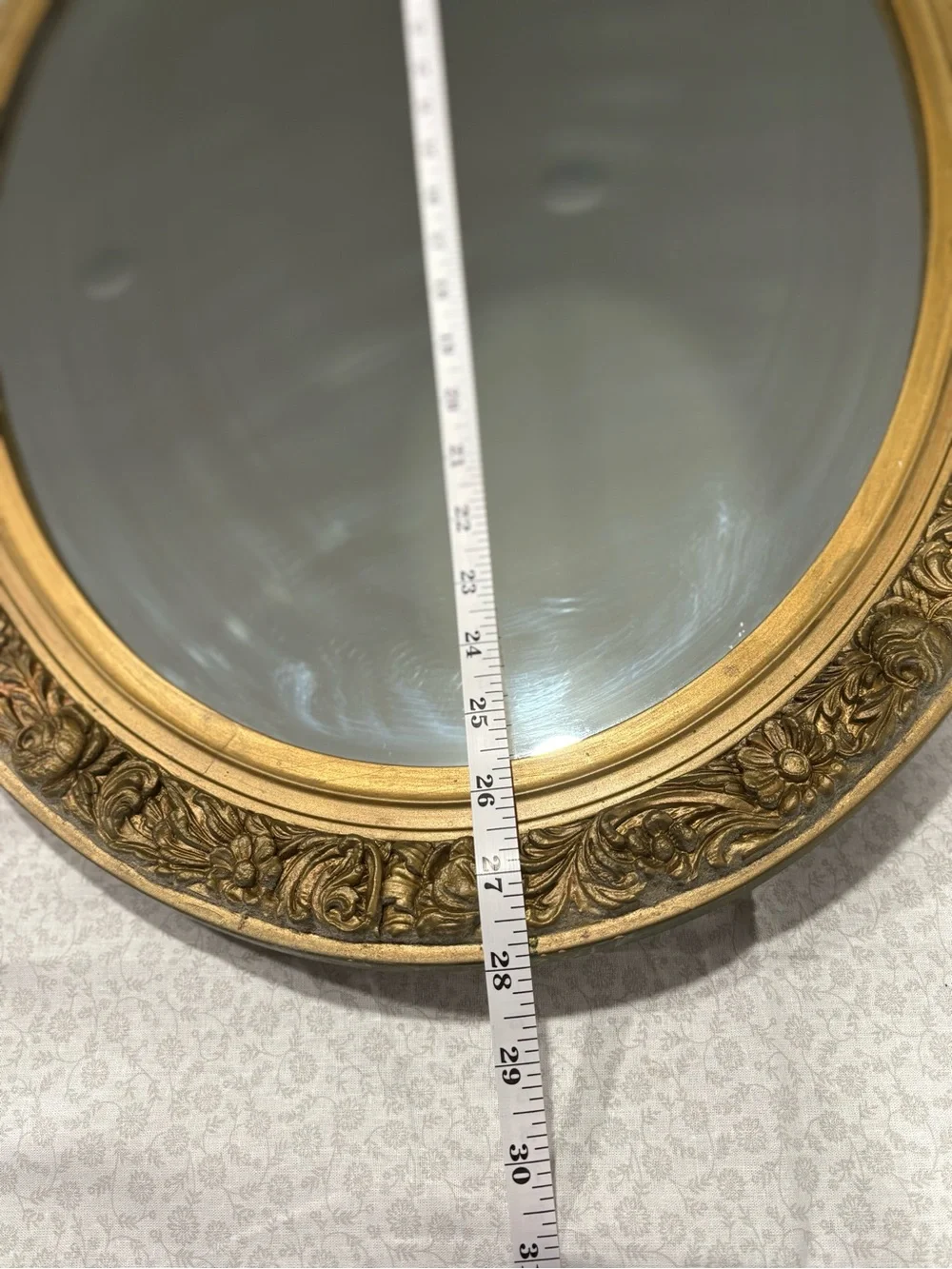 Antique Ornate Gold Medicine Cabinet Door Oval Mirror VTG 20x28 Regency Floral